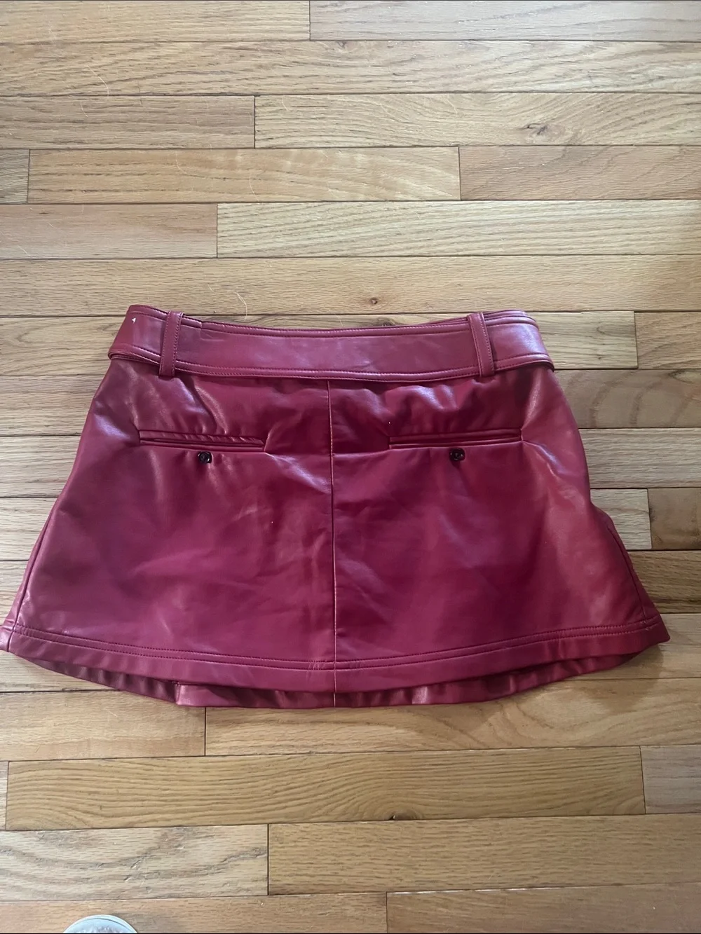 Belted‎ Faux Leather Mini Skirt in Wine Red